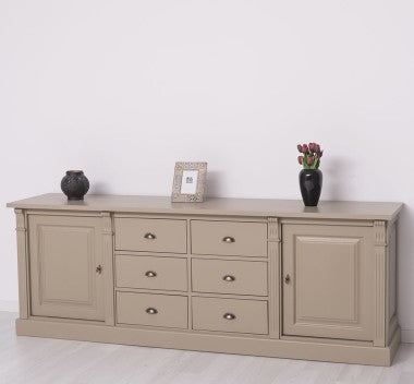 Landhaus Sideboard Sand Beige 219x78x51 cm Kiefernholz massiv