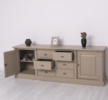 Landhaus Sideboard Sand Beige 219x78x51 cm Kiefernholz massiv