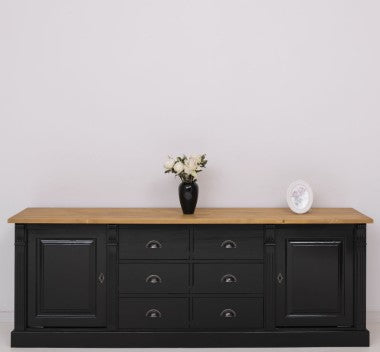 Landhausstil Sideboard Schwarz Natur 219x78x51 cm Kiefernholz massiv