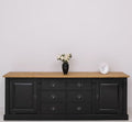 Landhausstil Sideboard Schwarz Natur 219x78x51 cm Kiefernholz massiv