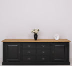 Landhausstil Sideboard Schwarz Natur 219x78x51 cm Kiefernholz massiv