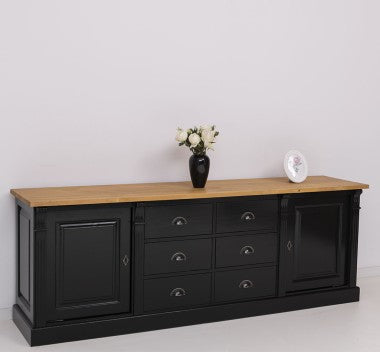 Landhausstil Sideboard Schwarz Natur 219x78x51 cm Kiefernholz massiv