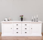 Landhaus Sideboard Weiß 219x78x51 cm Kiefernholz massiv