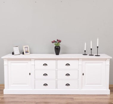 Landhaus Sideboard Weiß 219x78x51 cm Kiefernholz massiv