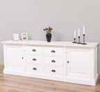 Landhaus Sideboard Weiß 219x78x51 cm Kiefernholz massiv