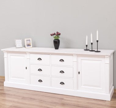 Landhaus Sideboard Weiß 219x78x51 cm Kiefernholz massiv