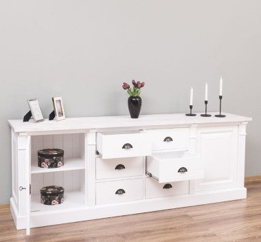 Landhaus Sideboard Weiß 219x78x51 cm Kiefernholz massiv