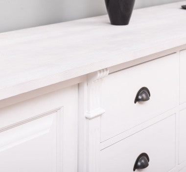 Landhaus Sideboard Weiß 219x78x51 cm Kiefernholz massiv
