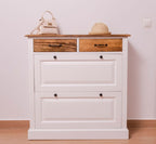 Schuhschrank Landhausmöbel Weiß und Natur 103x105x35 cm Kieferholz
