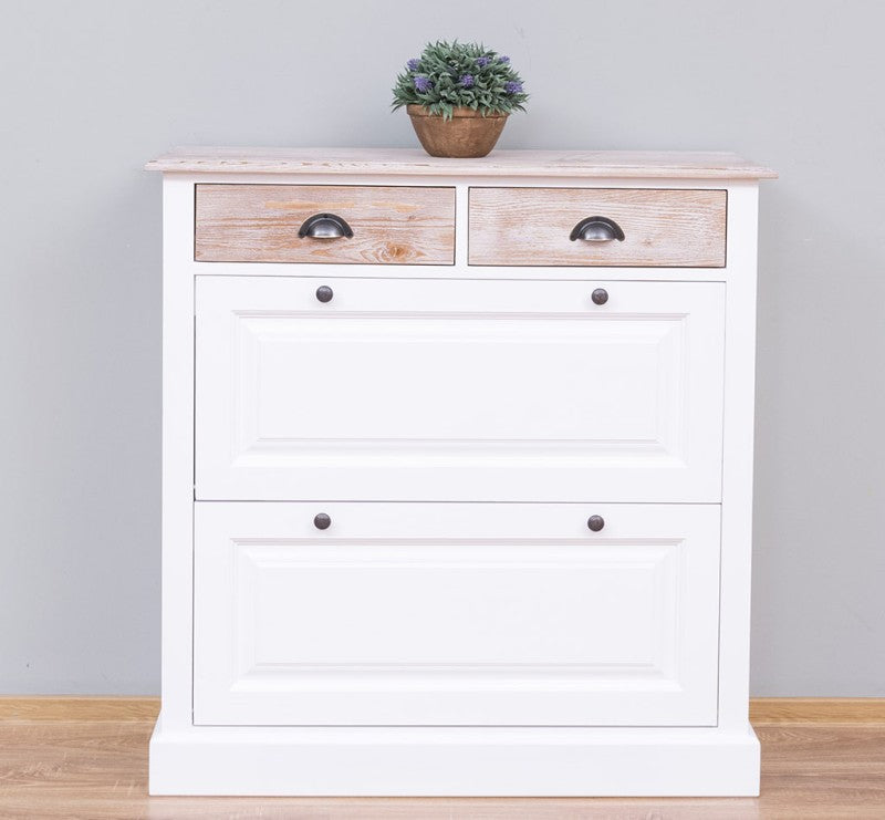 Schuhschrank Landhausmöbel Weiß 103x105x35 cm Kieferholz