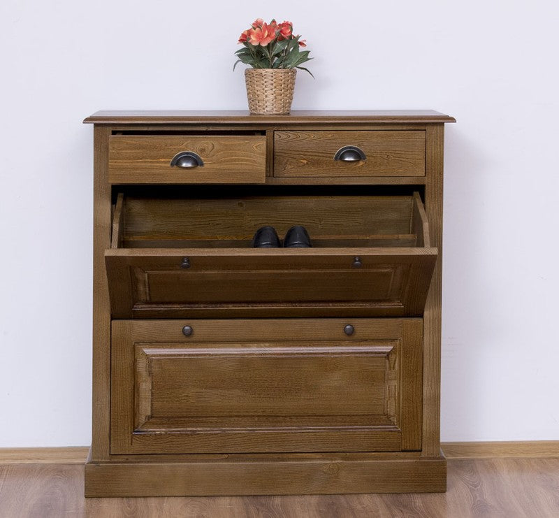 Schuhschrank Landhausmöbel Dunkelbraun 103x105x35 cm Kieferholz