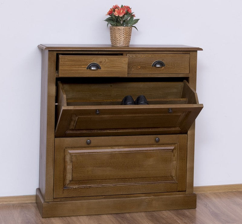 Schuhschrank Landhausmöbel Dunkelbraun 103x105x35 cm Kieferholz