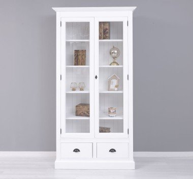Landhausmöbel Regal Vitrine Weiß 110x210x39 cm Kiefernholz massiv