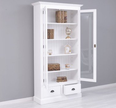 Landhausmöbel Regal Vitrine Weiß 110x210x39 cm Kiefernholz massiv