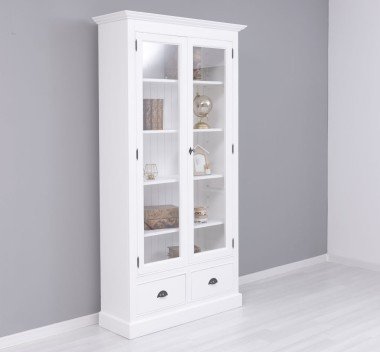 Landhausmöbel Regal Vitrine Weiß 110x210x39 cm Kiefernholz massiv