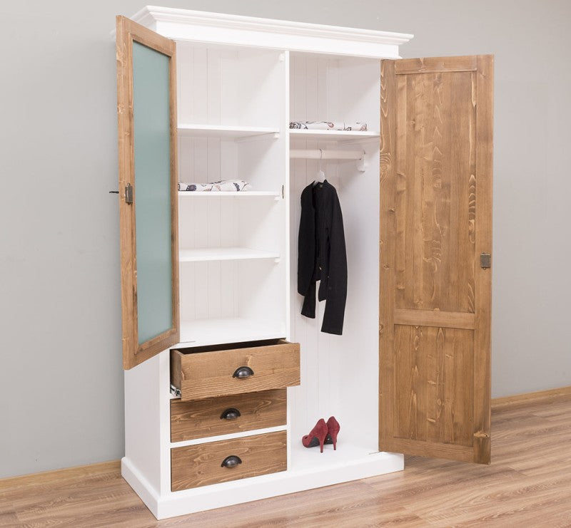 Landhaus Schrank Kleiderschrank 121x197x59 cm Kiefernholz massiv