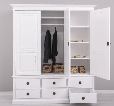 Landhausstil Kleiderschrank Weiß 174x197x59 cm Kiefernholz massiv