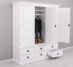 Landhausstil Kleiderschrank Weiß 174x197x59 cm Kiefernholz massiv
