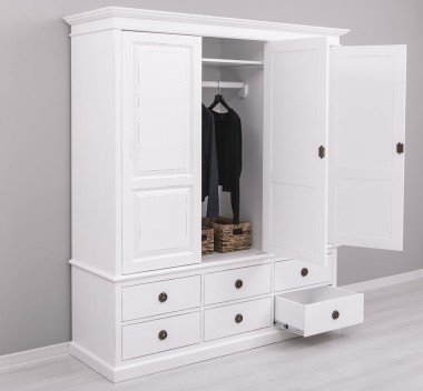 Landhausstil Kleiderschrank Weiß 174x197x59 cm Kiefernholz massiv