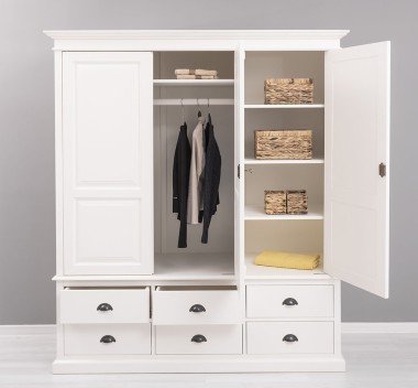 Landhaus Kleiderschrank Weiß 174x197x59 cm Kiefernholz massiv