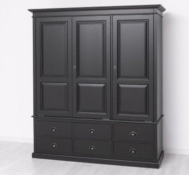Landhaus Schrank Schwarz 174x197x59 cm Kiefernholz massiv