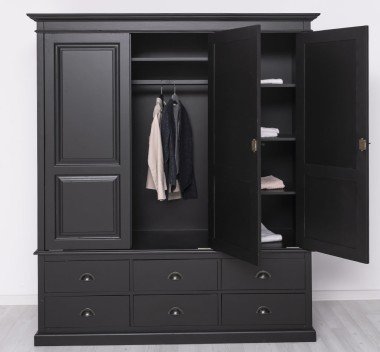 Landhaus Schrank Schwarz 174x197x59 cm Kiefernholz massiv