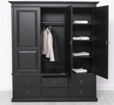 Landhaus Schrank Schwarz 174x197x59 cm Kiefernholz massiv