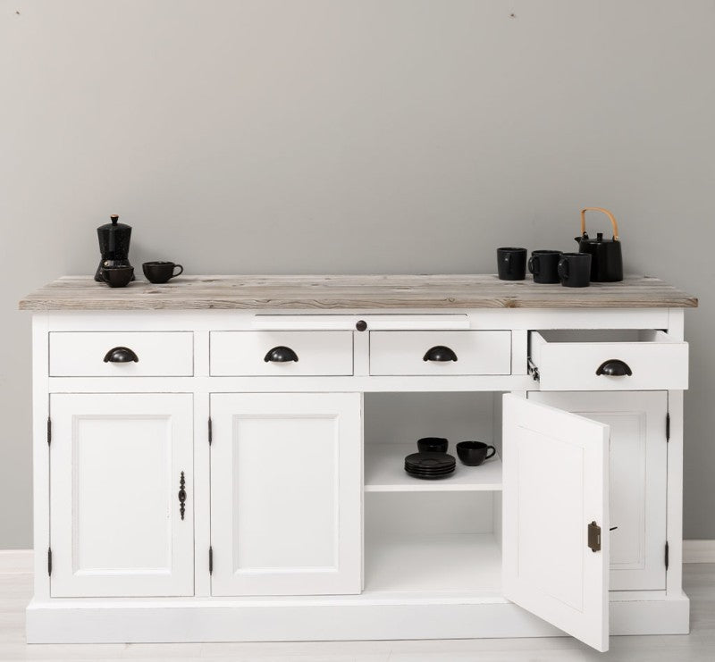 Sideboard Weiß Landhausmöbel Kiefernholz Massiv 176x90x50 cm