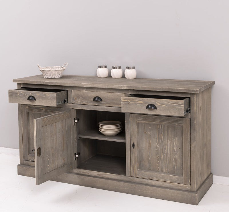 Sideboard Driftwood Grau Landhausmöbel Kiefernholz Massiv 175x90x50 cm
