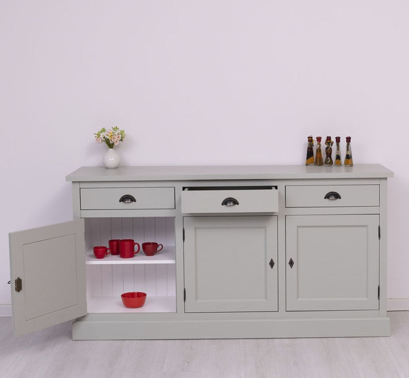Sideboard Hellgrau Landhausmöbel Kiefernholz Massiv 175x90x50 cm
