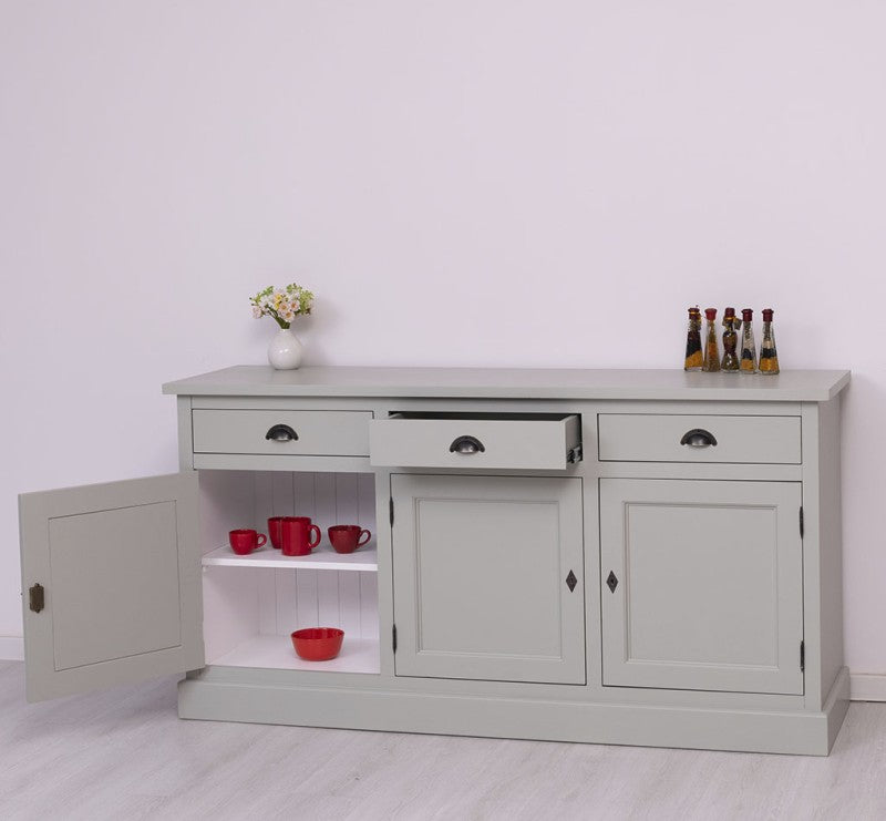 Sideboard Hellgrau Landhausmöbel Kiefernholz Massiv 175x90x50 cm