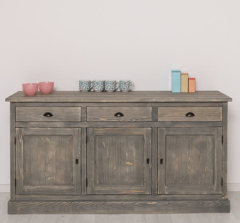 Sideboard Holzoptik Grau Landhausmöbel Kiefernholz Massiv 175x90x50 cm