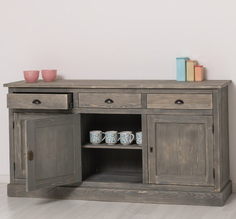 Sideboard Holzoptik Grau Landhausmöbel Kiefernholz Massiv 175x90x50 cm
