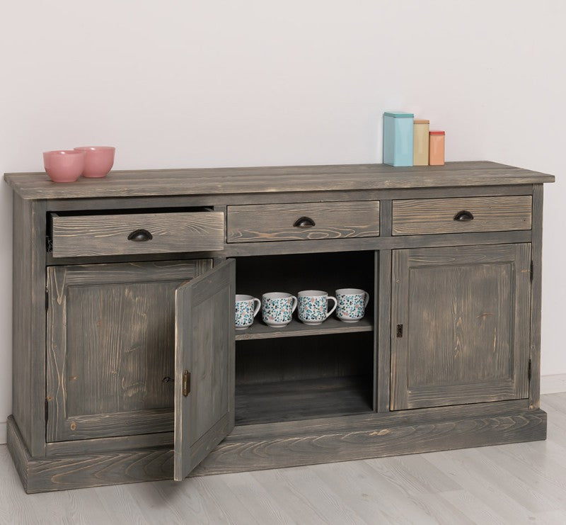 Sideboard Holzoptik Grau Landhausmöbel Kiefernholz Massiv 175x90x50 cm