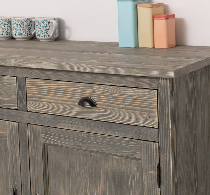Sideboard Holzoptik Grau Landhausmöbel Kiefernholz Massiv 175x90x50 cm