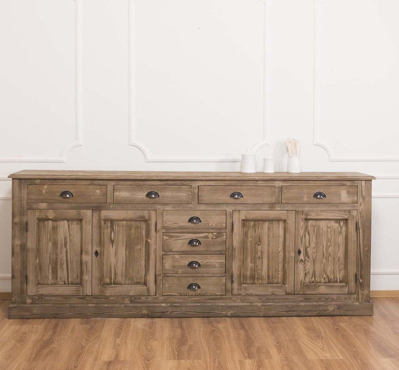 Sideboard Graubraun Landhausmöbel Kiefernholz Massiv 239x93x47 cm