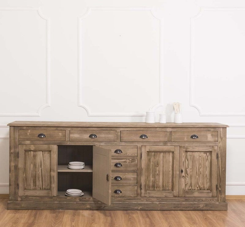 Sideboard Graubraun Landhausmöbel Kiefernholz Massiv 239x93x47 cm