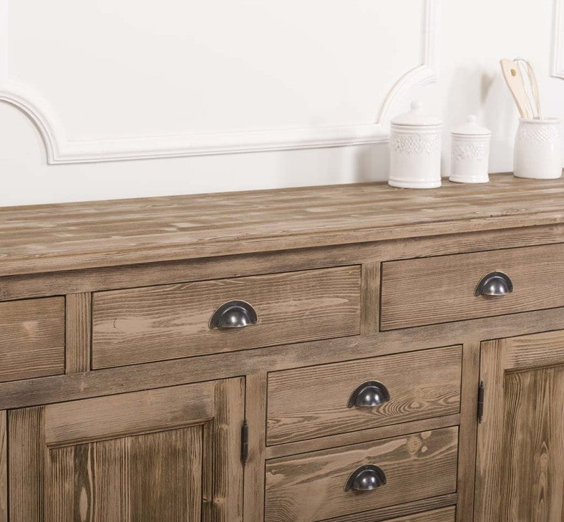 Sideboard Graubraun Landhausmöbel Kiefernholz Massiv 239x93x47 cm