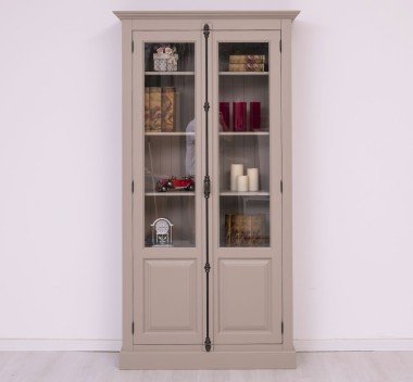 Landhausstil Vitrine Grau Beige 110x210x40 cm Kiefernholz massiv
