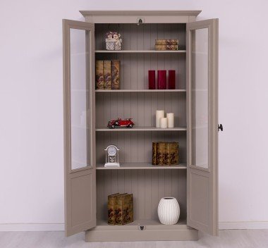 Landhausstil Vitrine Grau Beige 110x210x40 cm Kiefernholz massiv