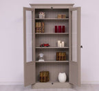 Landhausstil Vitrine Grau Beige 110x210x40 cm Kiefernholz massiv