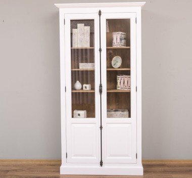 Landhaus Regal Vitrine Weiß Natur 110x210x40 cm Kiefernholz massiv