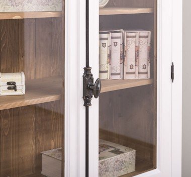 Landhaus Regal Vitrine Weiß Natur 110x210x40 cm Kiefernholz massiv