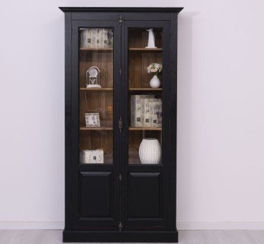 Landhaus Regal Vitrine Schwarz Natur 110x210x40 cm Kiefernholz massiv