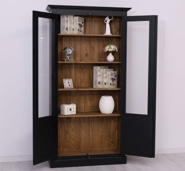 Landhaus Regal Vitrine Schwarz Natur 110x210x40 cm Kiefernholz massiv