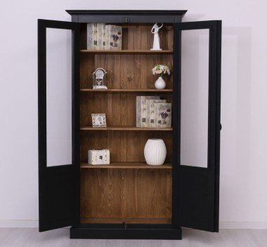 Landhaus Regal Vitrine Schwarz Natur 110x210x40 cm Kiefernholz massiv