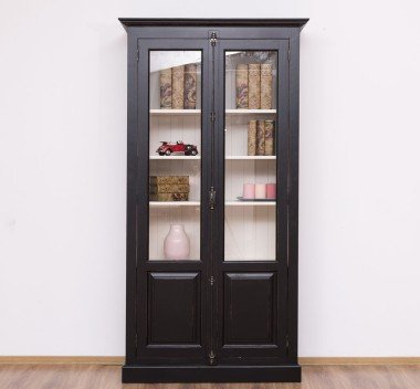 Landhaus Vitrine Schwarz Weiß 110x210x40 cm Kiefernholz massiv