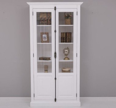 Landhaus Schrank Regal Vitrine Weiß 110x210x40 cm Kiefernholz massiv