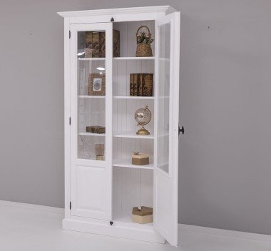 Landhaus Schrank Regal Vitrine Weiß 110x210x40 cm Kiefernholz massiv