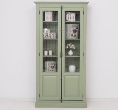 Landhaus Vitrine Salbei Grün 110x210x40 cm Kiefernholz massiv